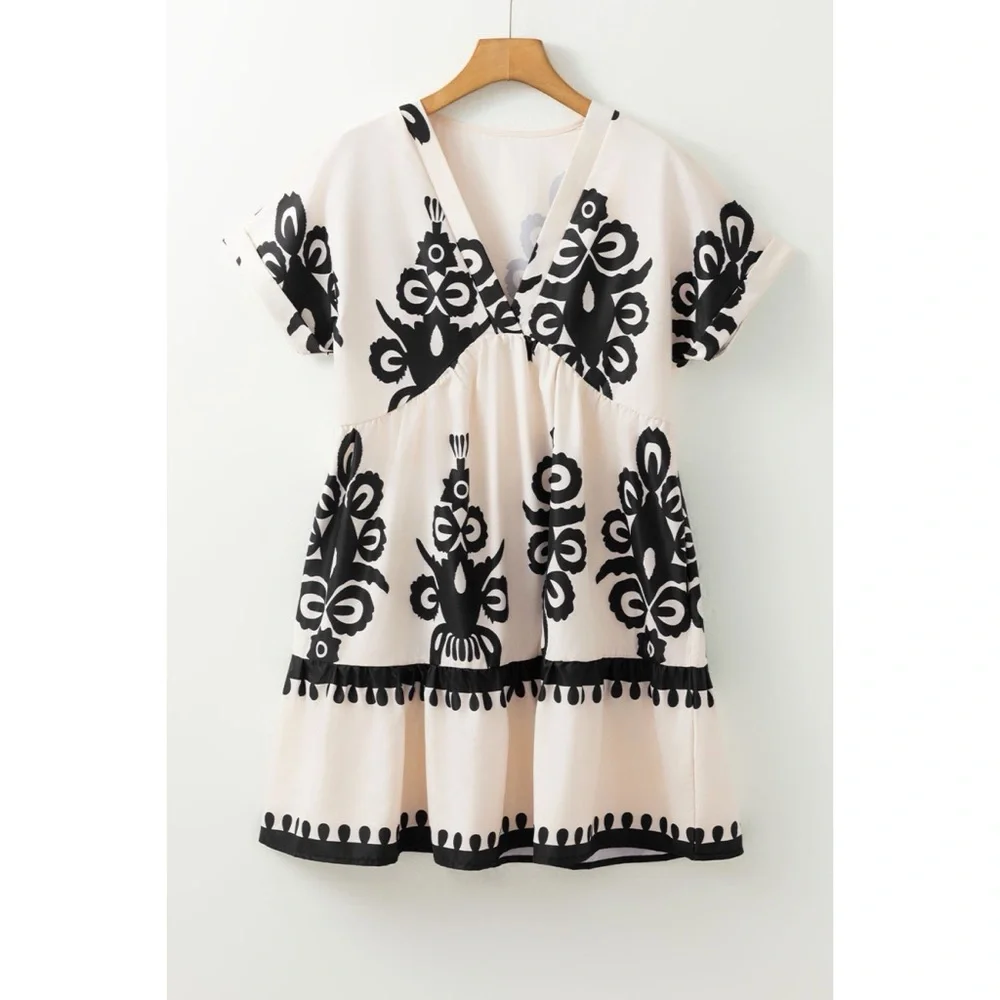 Black Vintage High Waist Short Sleeve Dress - Picture 2 of 7
